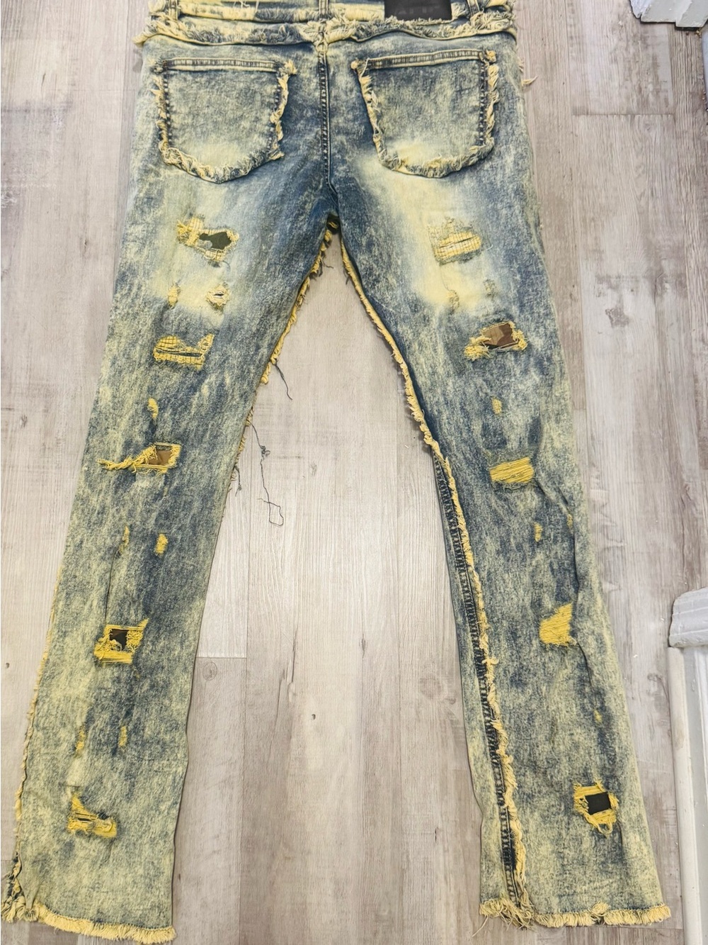 Men's Distressed Yellow Acid-Wash Jeans